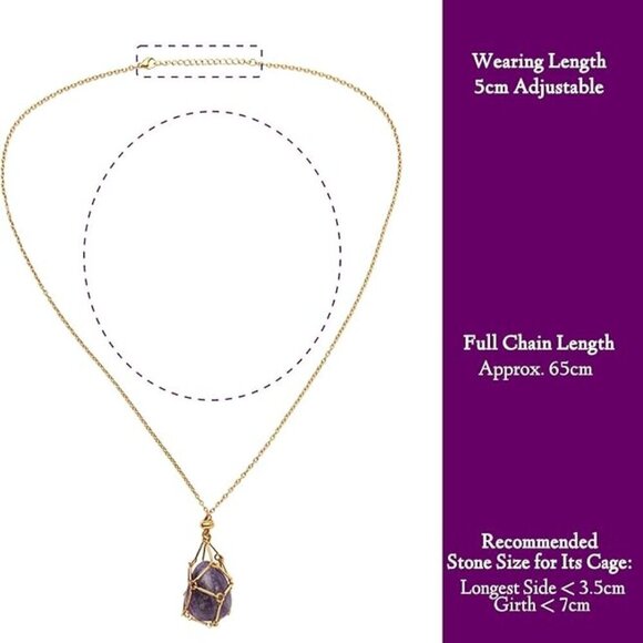 Women's Interchangeable Gold Amethyst Crystal Stone Luxury Cage Pendant - Picture 4 of 5